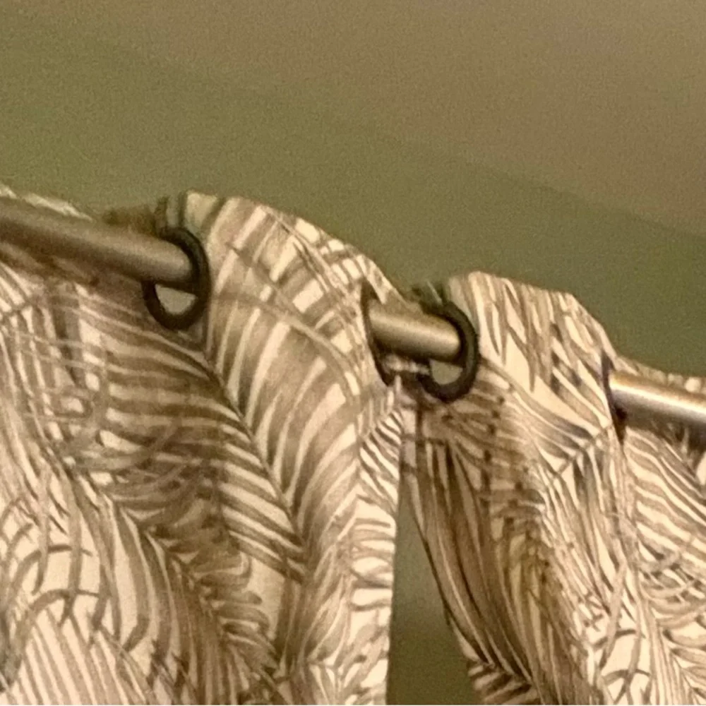 Custom Made Palm Leaf Grommet Curtain Panels – Neutral Green & Beige